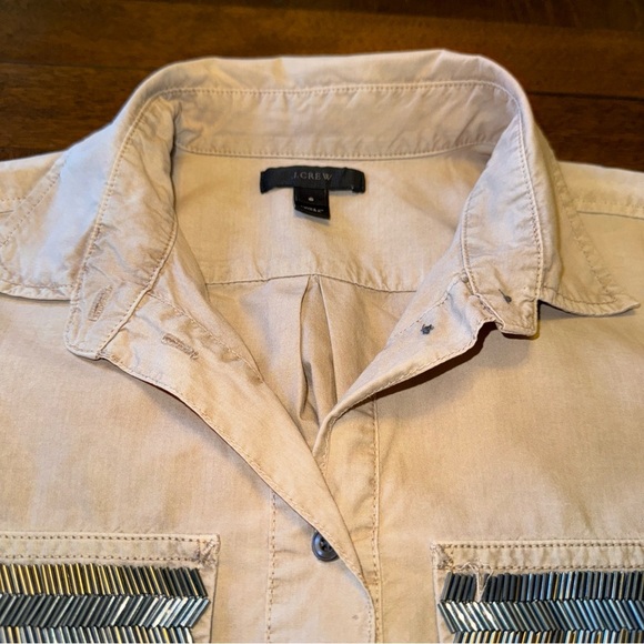 J Crew Women’s Tan Taupe Tunic Shirt Blouse with Bedded Chest Pockets Size 6 - Picture 10 of 13